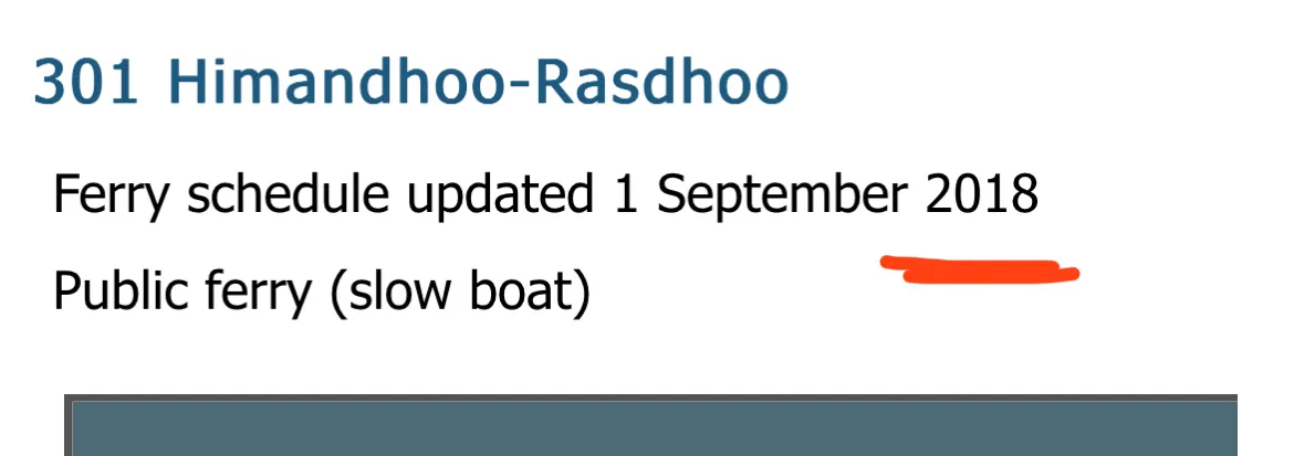 Screenshot eines veralteten Fährfahrplans auf Atoll Transfer, Stand September 2018